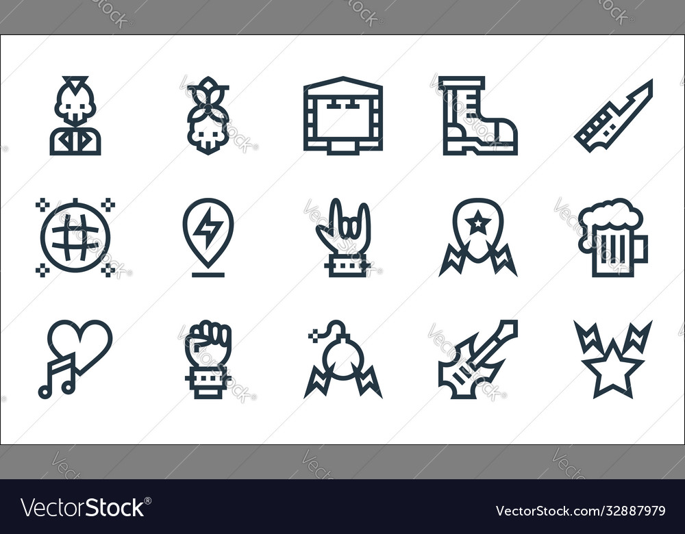 Rock and roll line icons linear set quality vector image Rock and roll line icons linear set quality