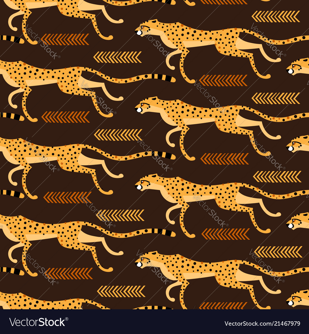 Seamless pattern with running cheetahs leopards vector image Seamless pattern with running cheetahs leopards
