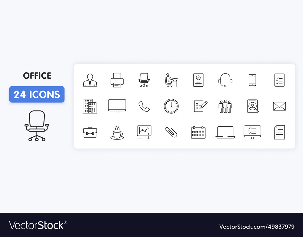 Set of 24 office web icons in line style teamwork vector image Set of 24 office web icons in line style teamwork