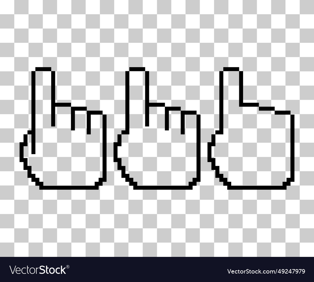 Set of finger pixel icon web cursor click mouse vector image Set of finger pixel icon web cursor click mouse