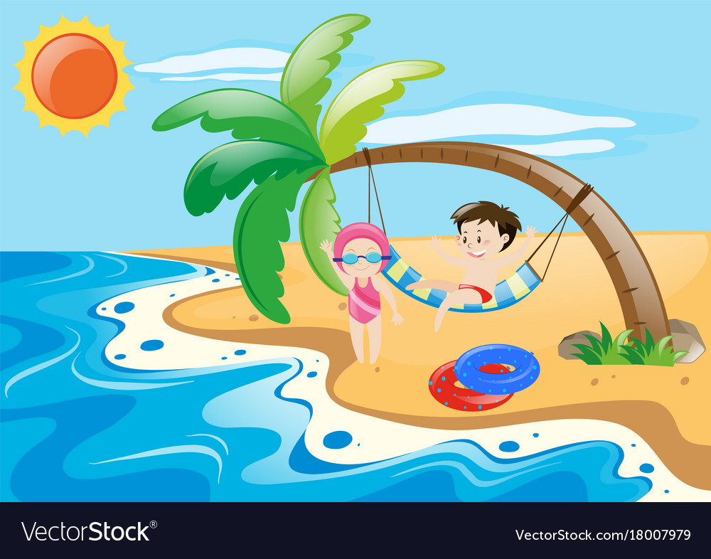 Summer Theme With Kids On Beach Royalty Free Vector Image