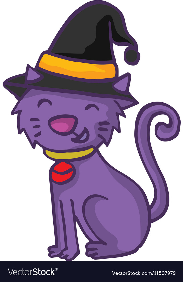 Witch Cat Cartoon Funny Collection Stock Vector Image