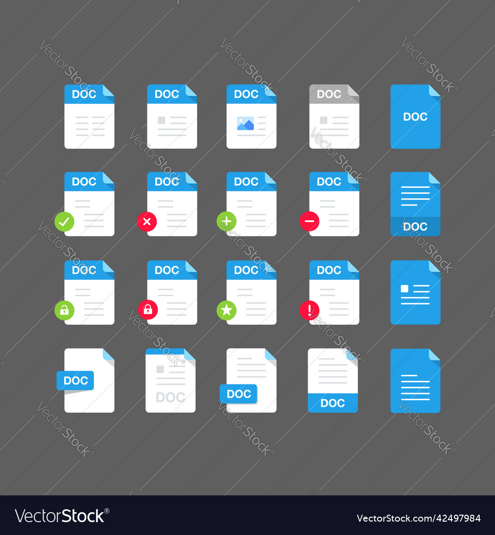 Flat design with doc files icon set symbol