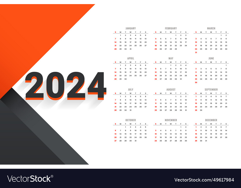 Happy new year 2024 calendar template Royalty Free Vector