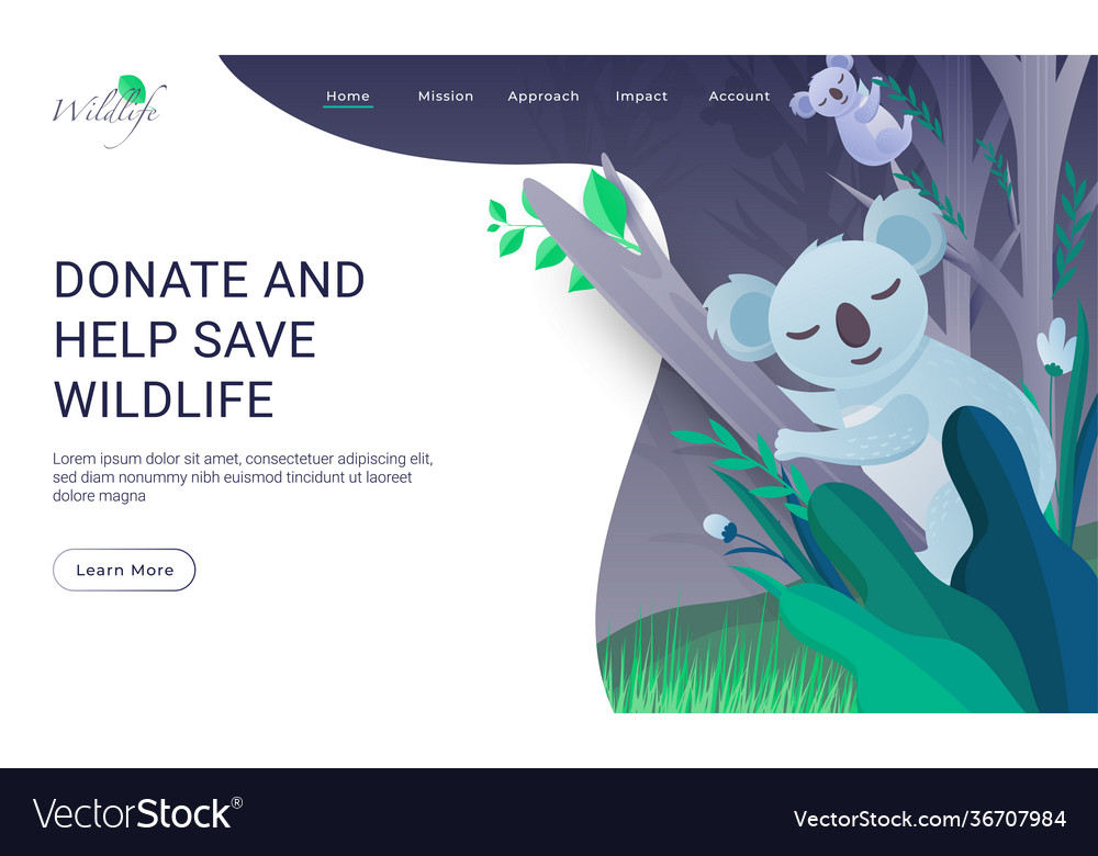 Landing page design with two koala climbing tree vector image Landing page design with two koala climbing tree