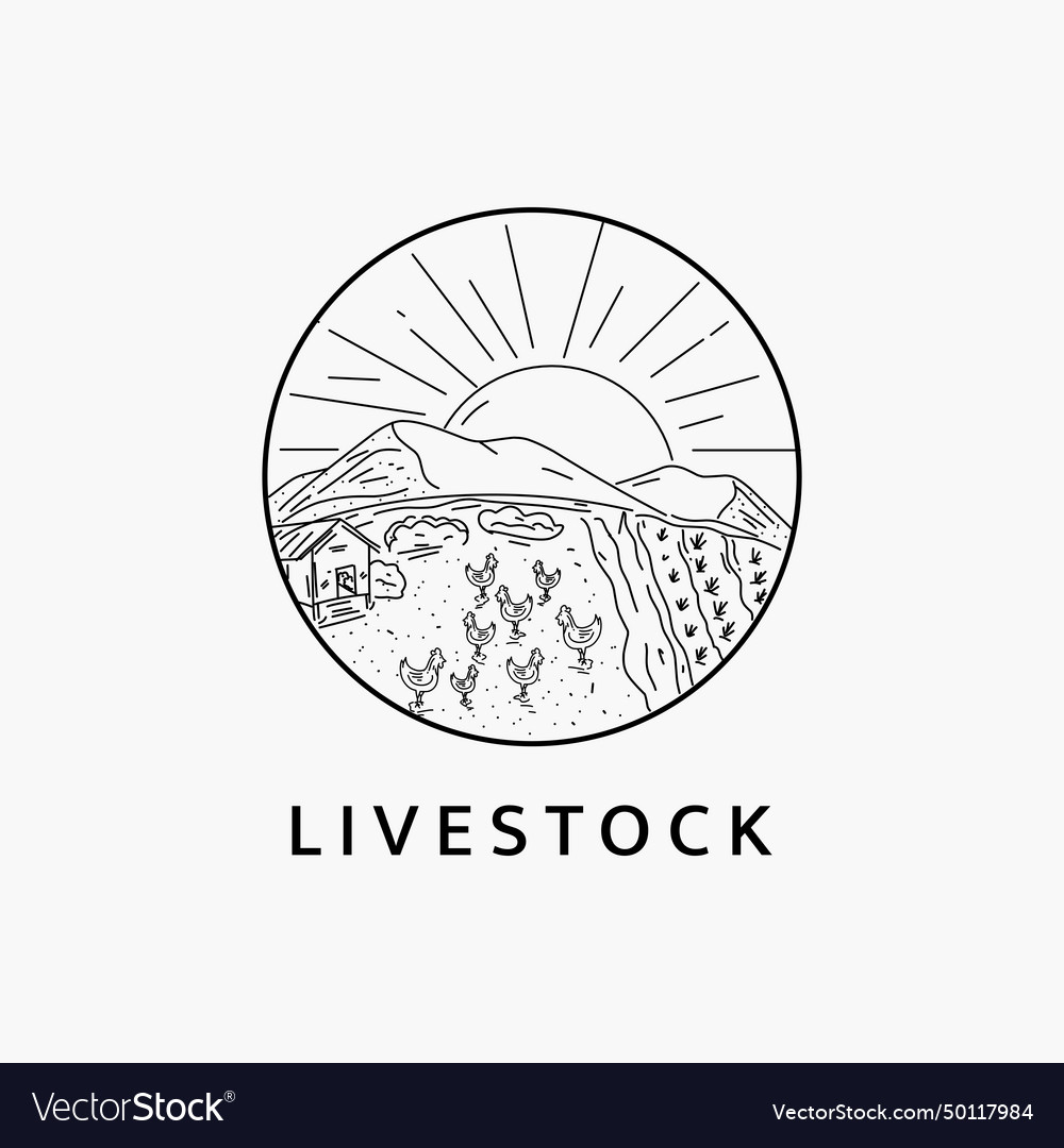 Minimalist chicken farm logo line art template