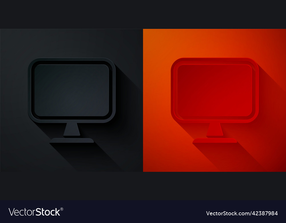 Paper cut computer monitor screen icon isolated