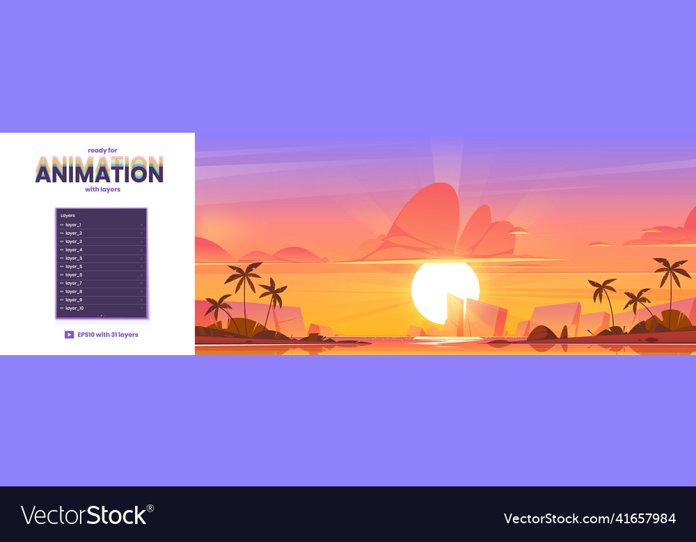 Parallax background with sea landscape at sunset vector image Parallax background with sea landscape at sunset