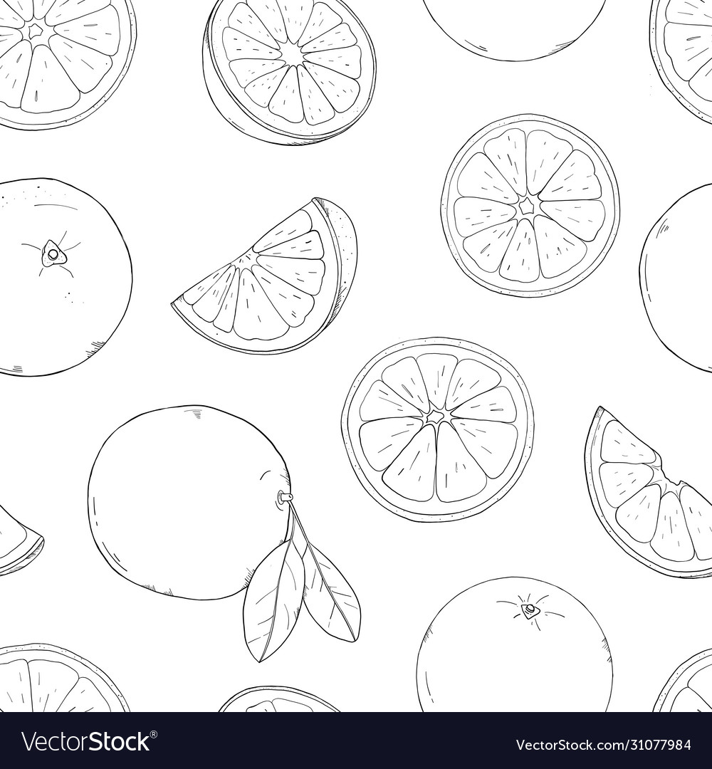 Seamless pattern with oranges drawing hands