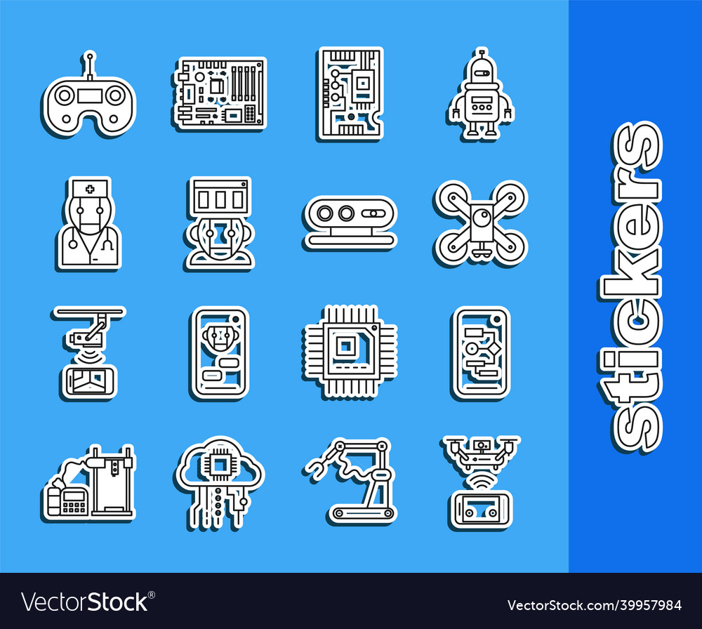 Set line remote aerial drone algorithm vector image Set line remote aerial drone algorithm