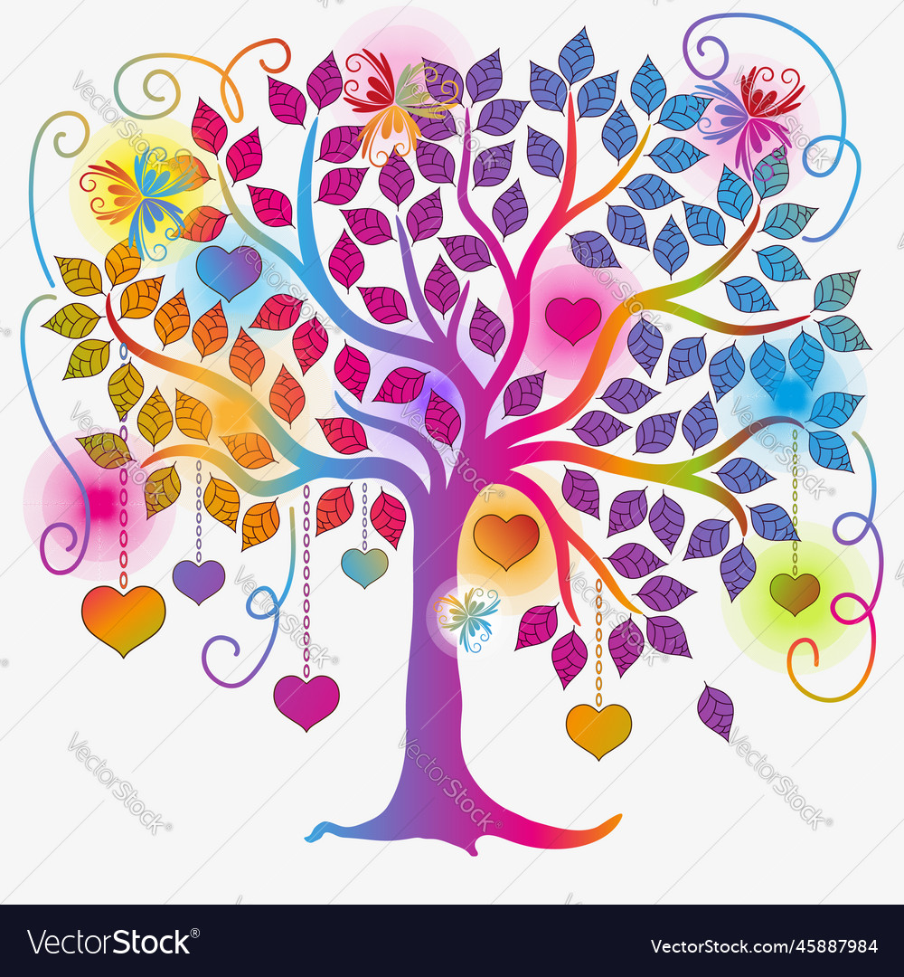 Valentine frame with colorful spring tree