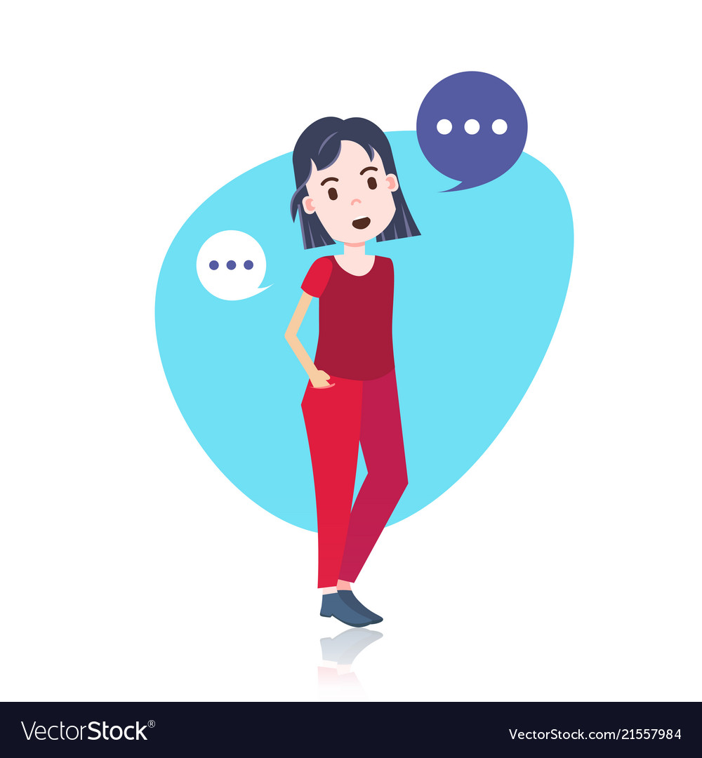woman character standind chat bubbles template for
