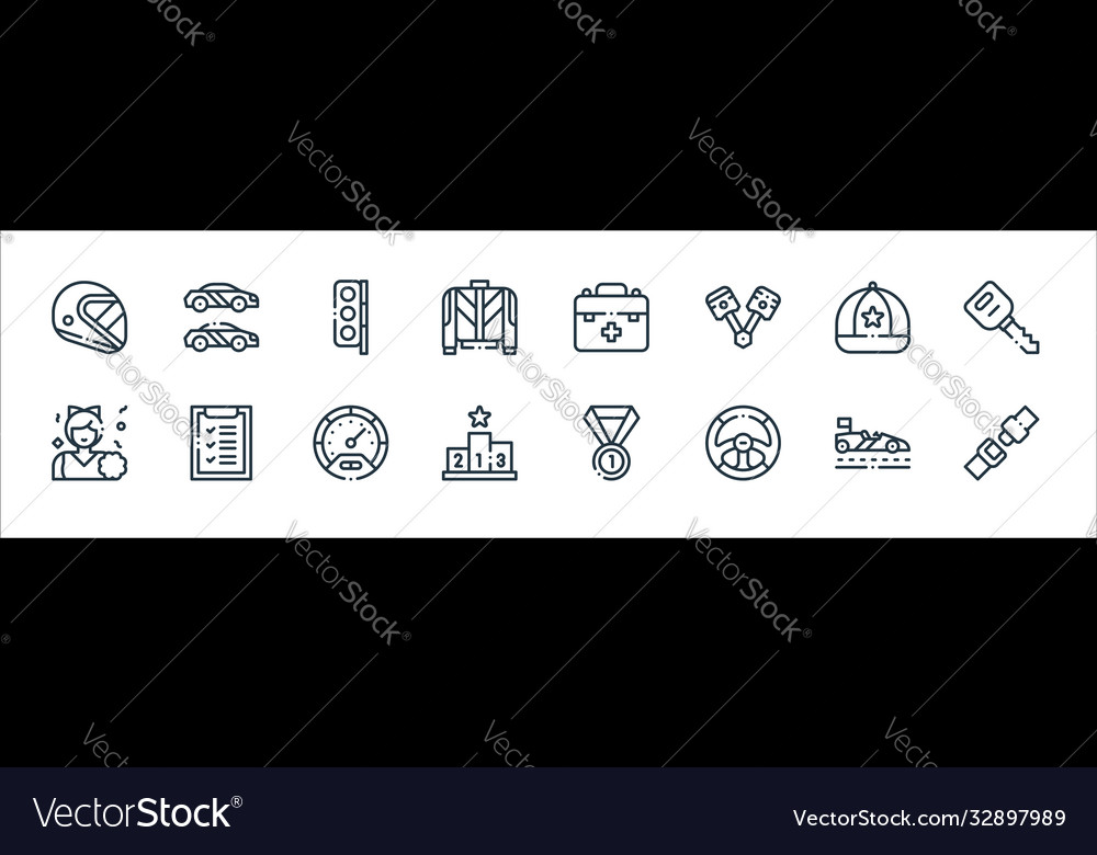 Autoracing line icons linear set quality vector image Autoracing line icons linear set quality