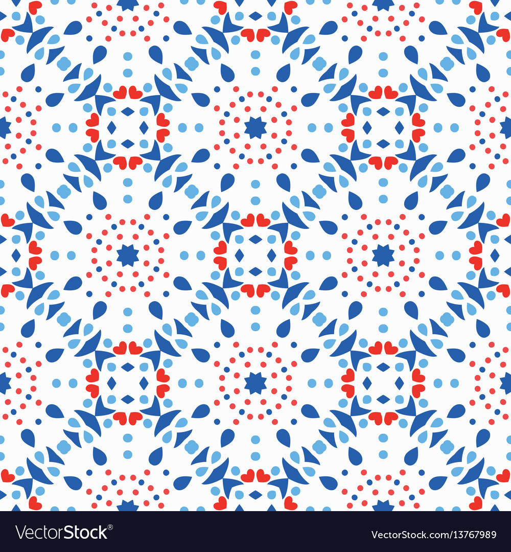 Blue red pattern flower tile background Royalty Free Vector