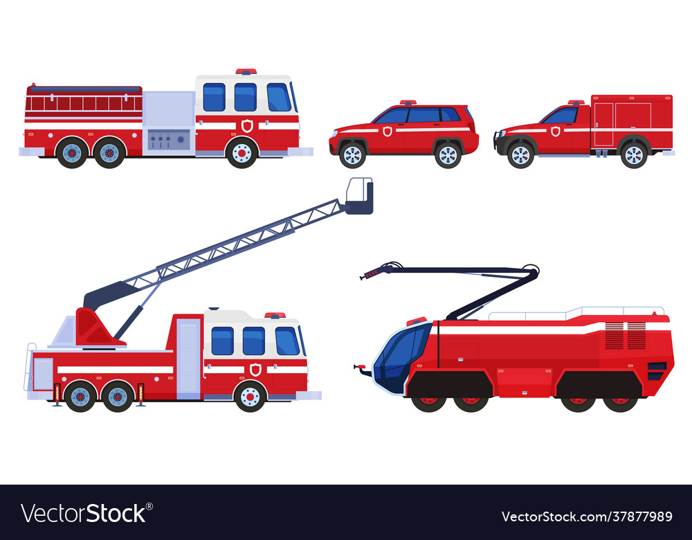 Different types fire transport extinguishing vector image Different types fire transport extinguishing