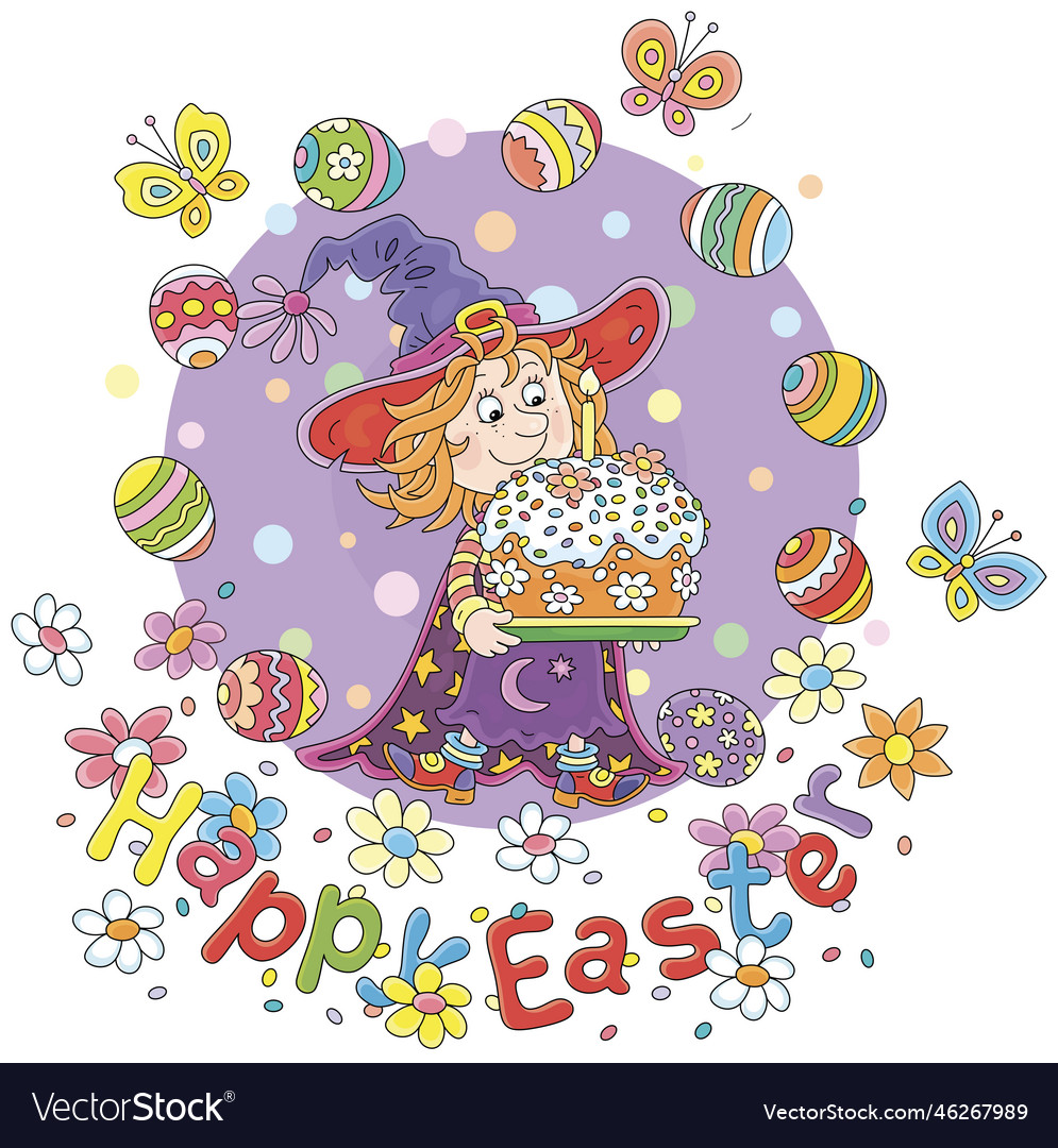 Happy easter card with a little fairy and cake