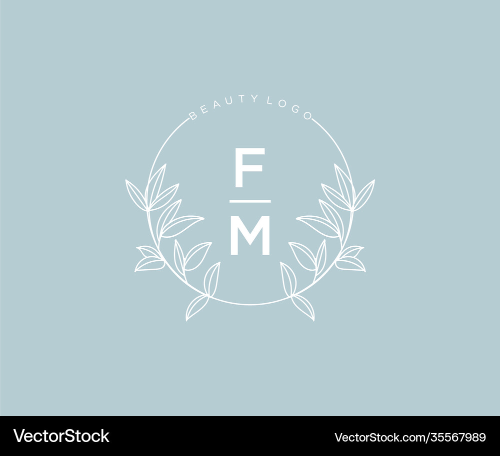 Initial fm letters beautiful floral feminine Vector Image