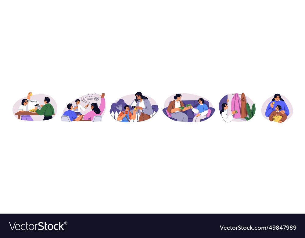 Kids and money concept set children saving cash Vector Image