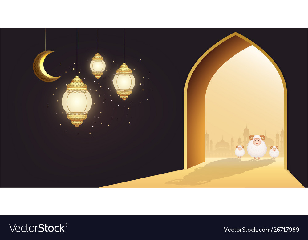 Muslim holiday eid al-adha white sheep vector image Muslim holiday eid al-adha white sheep