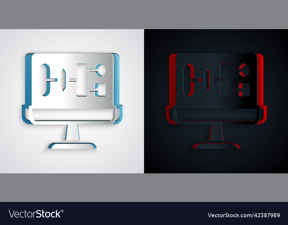 Paper cut algorithm icon isolated on grey vector image Paper cut algorithm icon isolated on grey