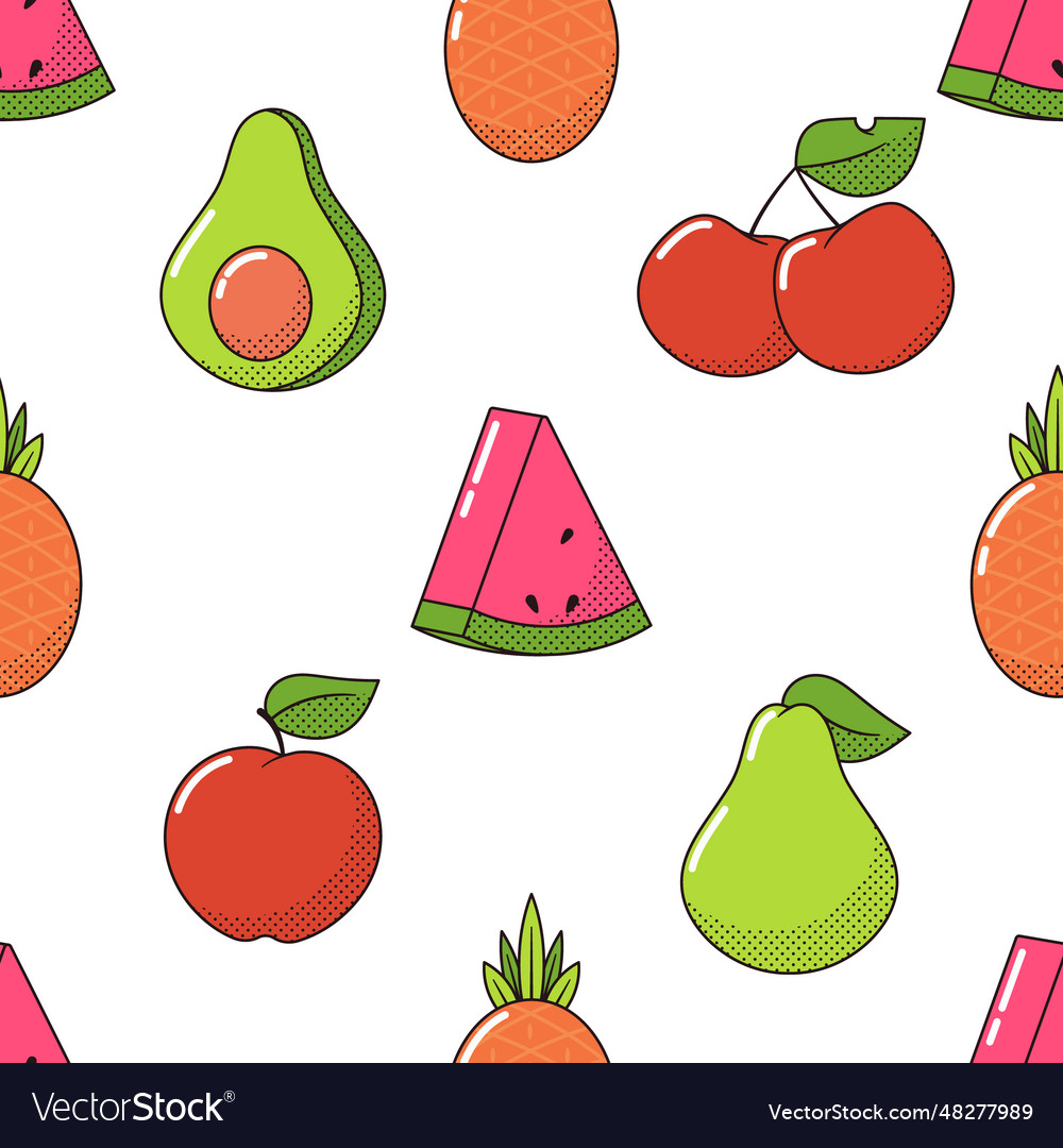 Playful seamless pattern featuring cartoon fruits