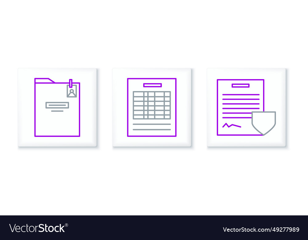 Set line contract with shield personal folder vector image Set line contract with shield personal folder