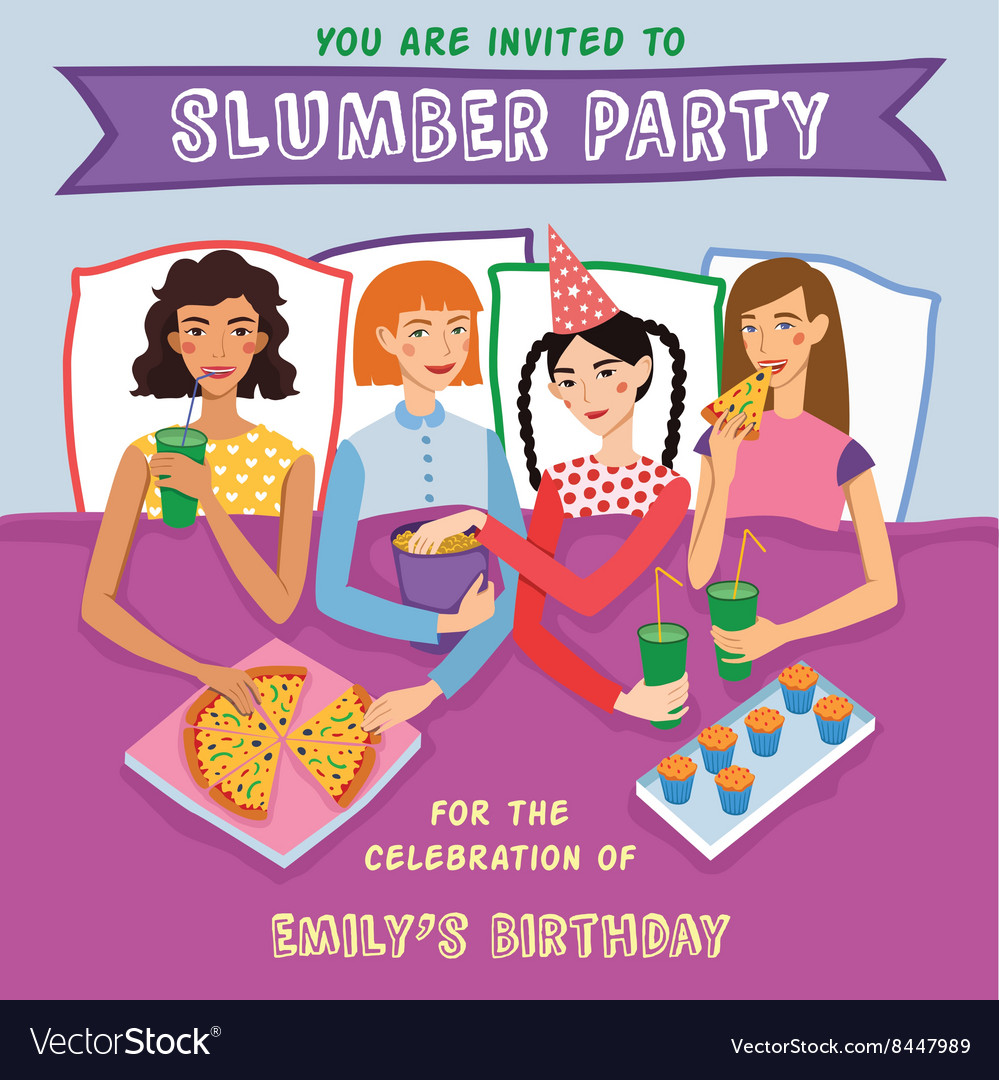 slumber party birthday invitation with four cute vector image slumber party birthday invitations