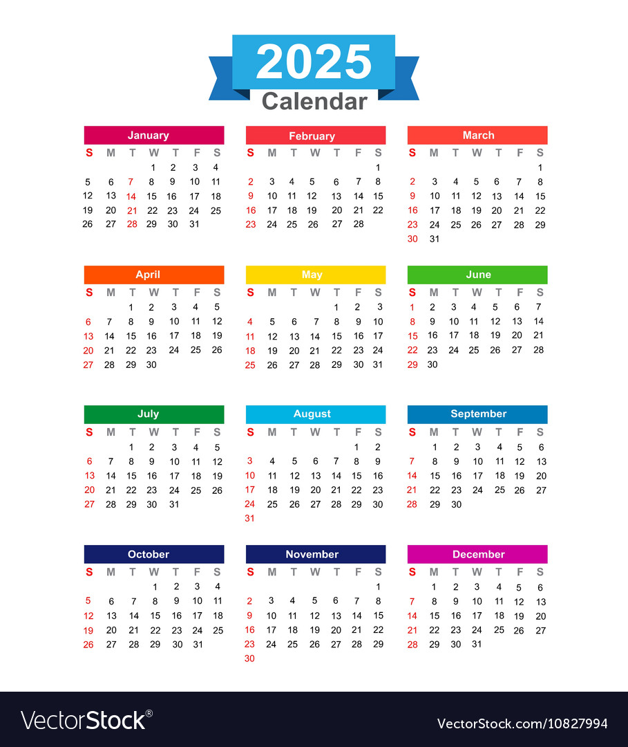 2025 year calendar isolated on white background Vector Image