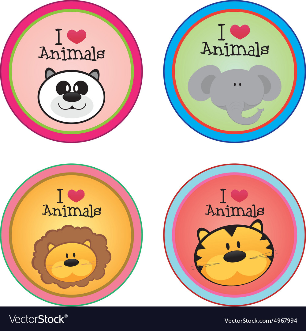A set colored labels with text and pretty animals