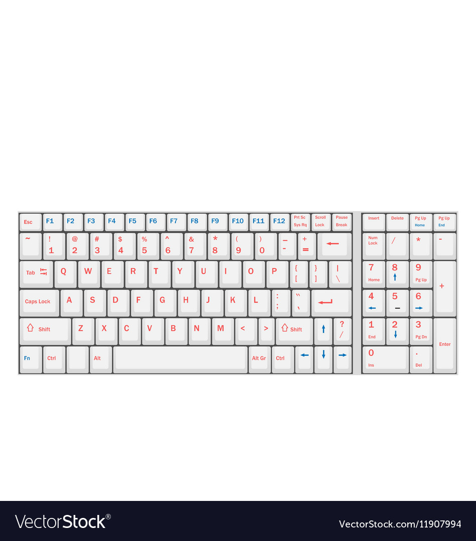 Computer realistic white keyboard isolated