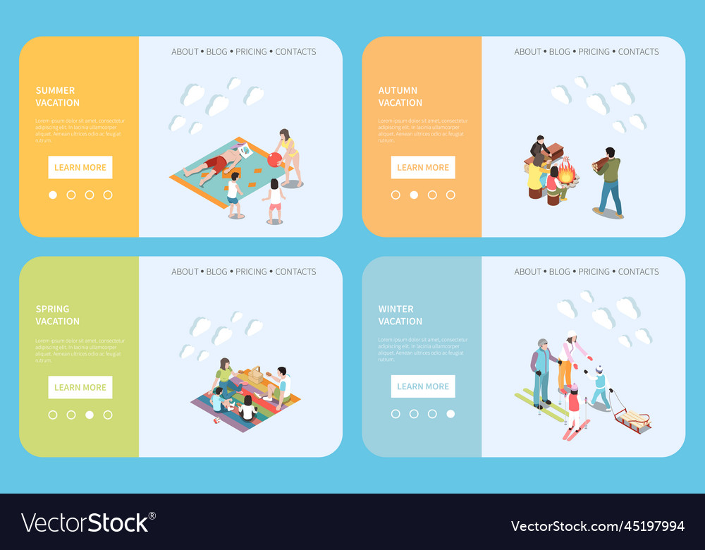 Family Vacation Isometric Landing Pages Royalty Free Vector