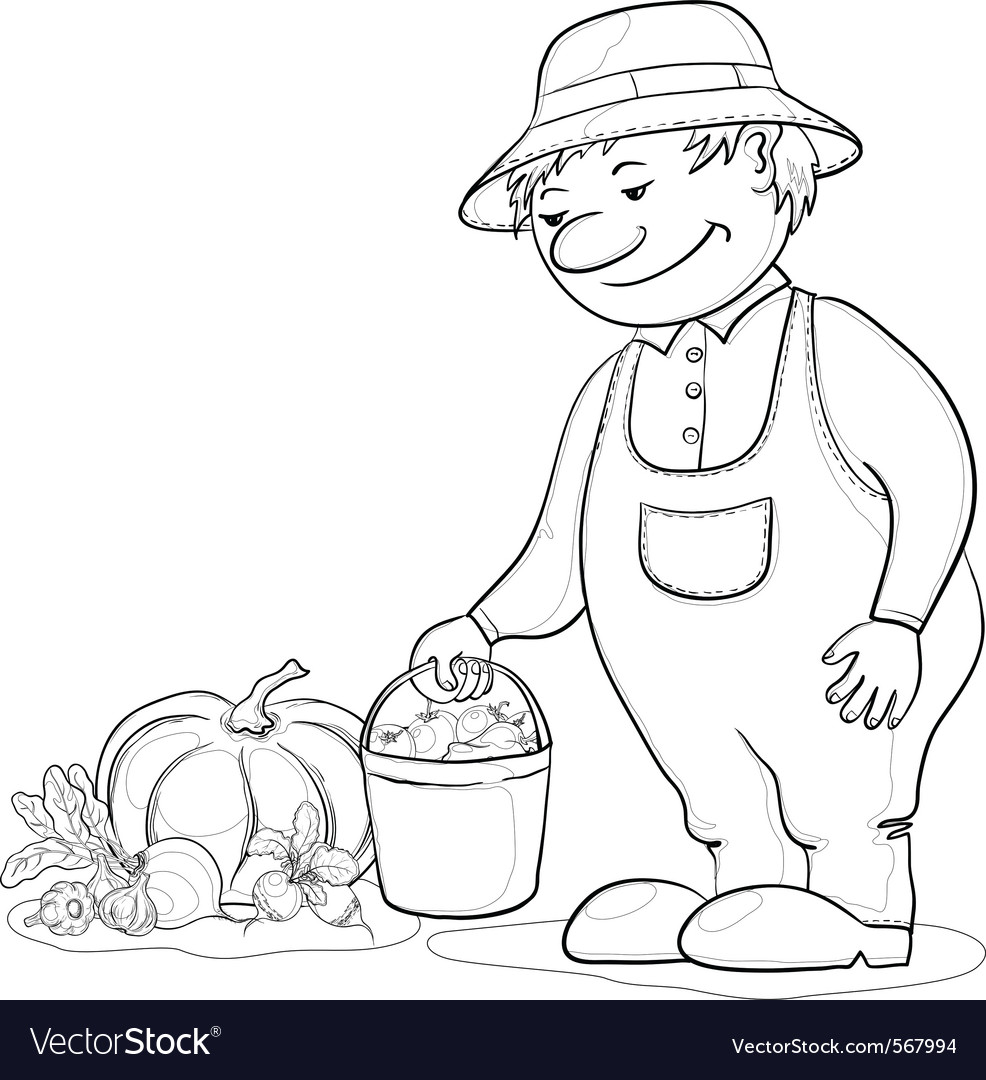 Gardener with vegetables outline Royalty Free Vector Image