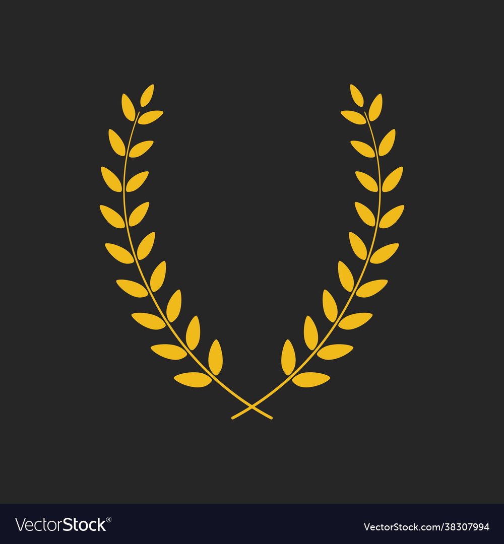 Golden laurel wreath icon isolated on black