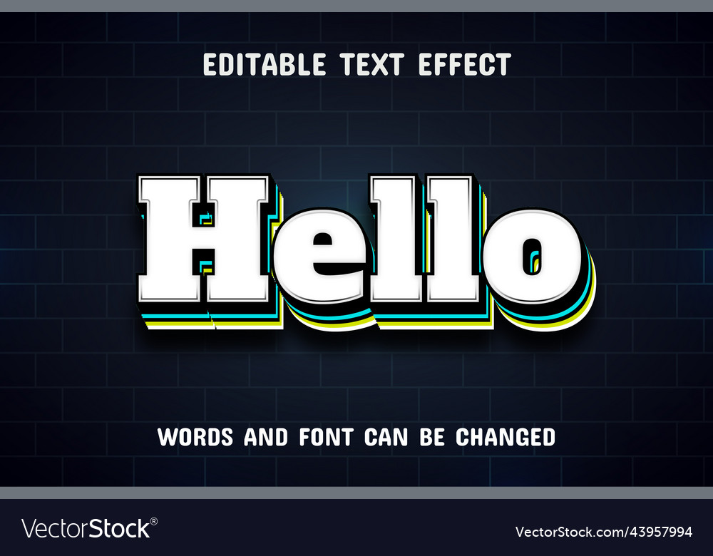 Hello text - editable effect Vector Image Hello text - editable effect