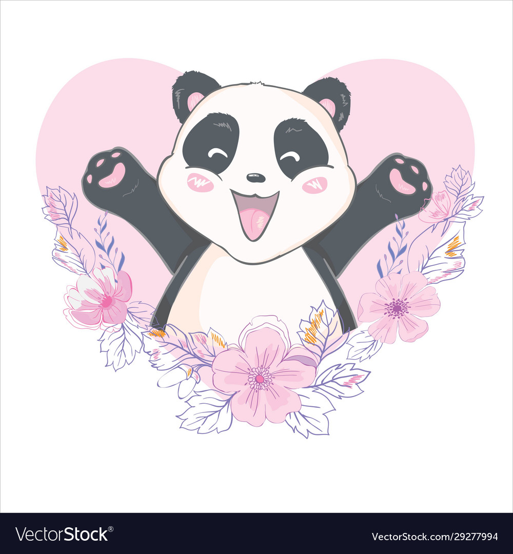 Love panda with heart on a white