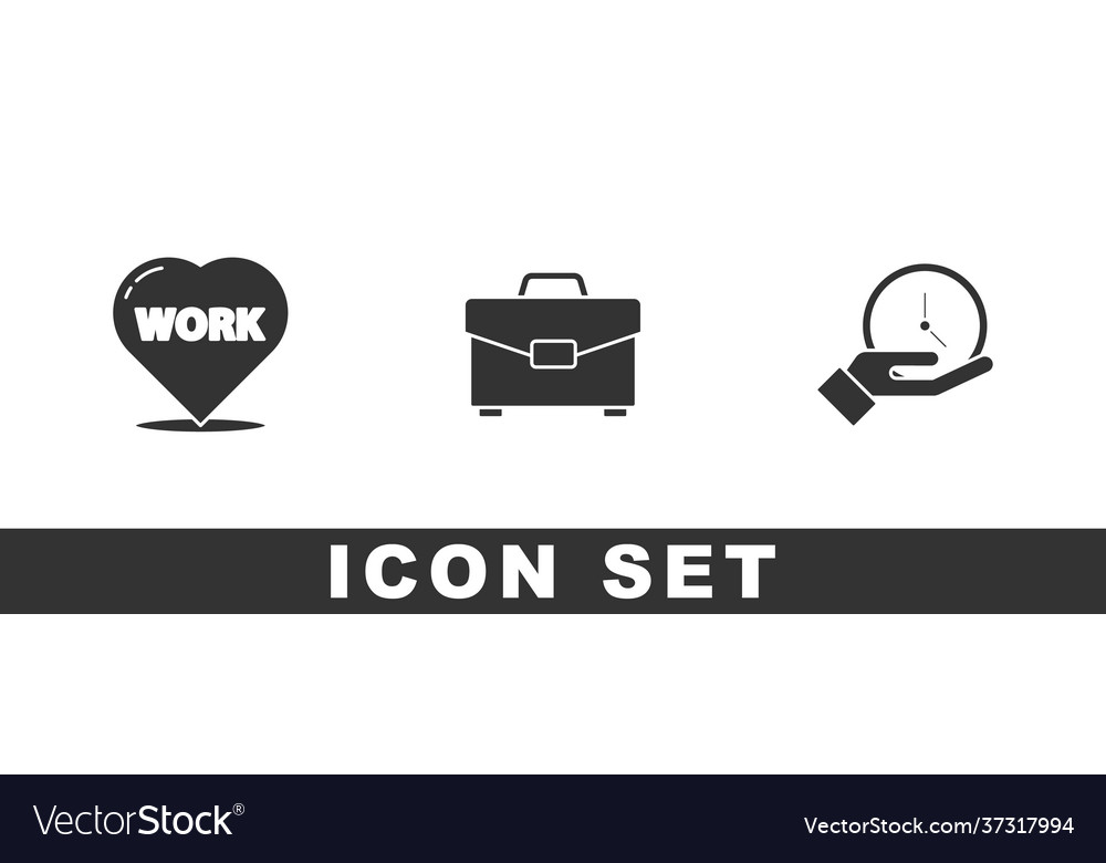 Set heart with text work briefcase and clock icon vector image Set heart with text work briefcase and clock icon