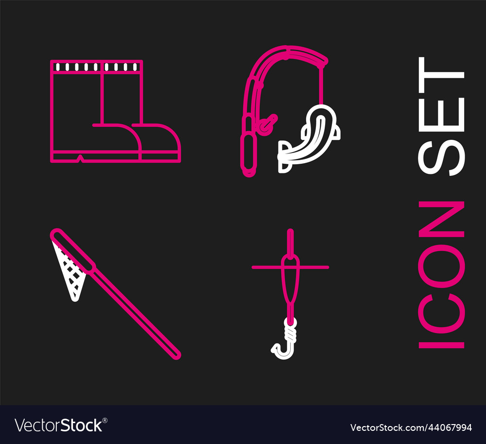 Set line fishing hook and float net rod fish vector image Set line fishing hook and float net rod fish