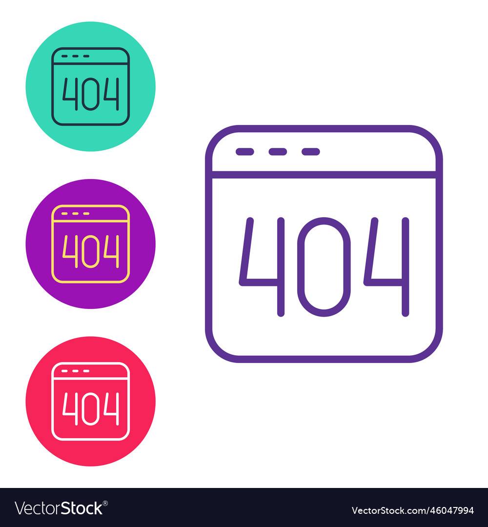 Set line page with a 404 error icon isolated Vector Image Set line page with a 404 error icon isolated