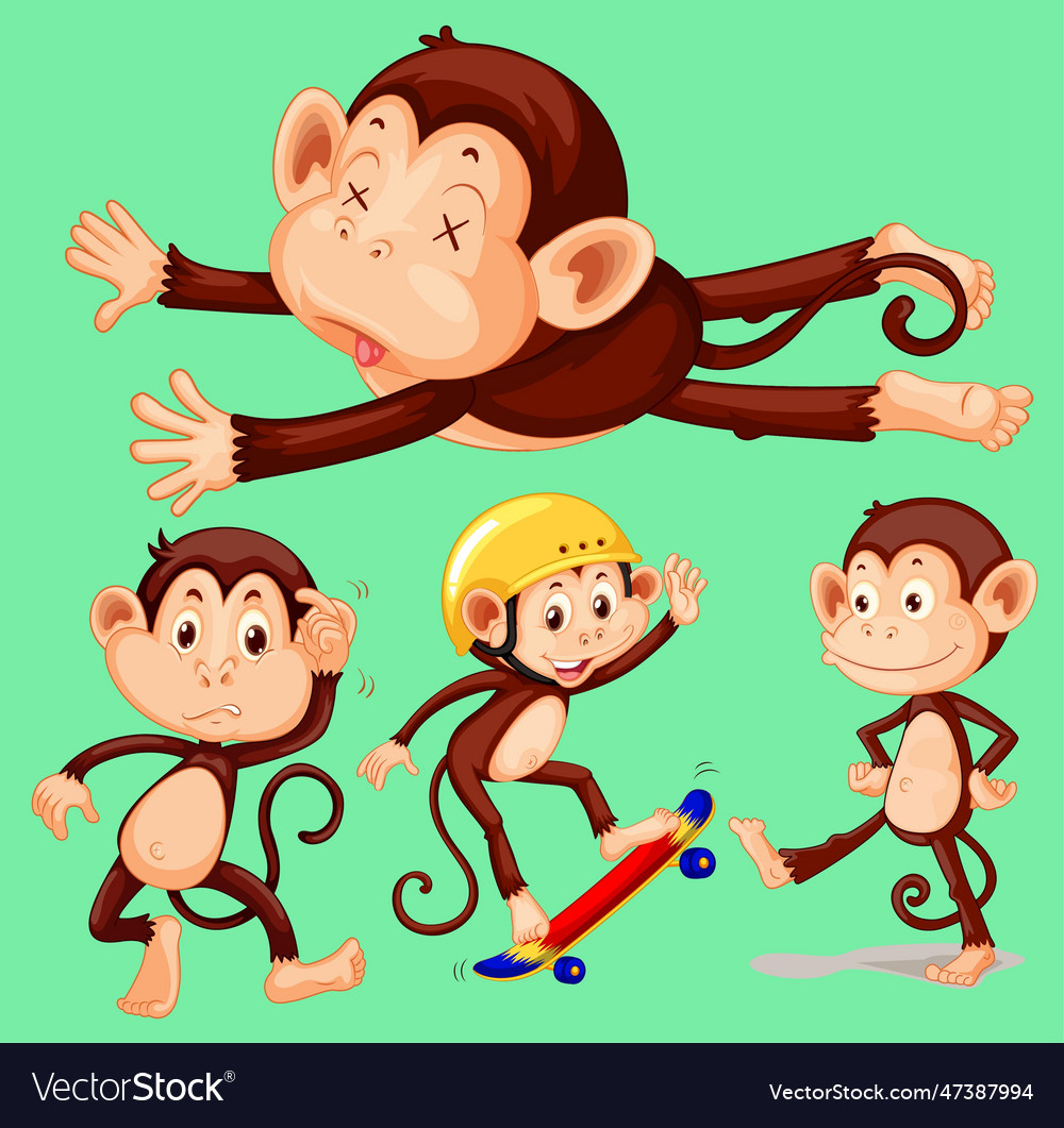 Set of monkey with difference pose character vector image Set of monkey with difference pose character