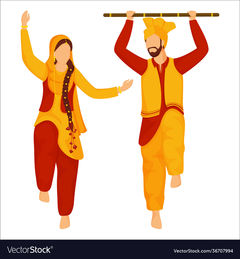 Sikhism or punjabi couple doing bhangra folk Vector Image