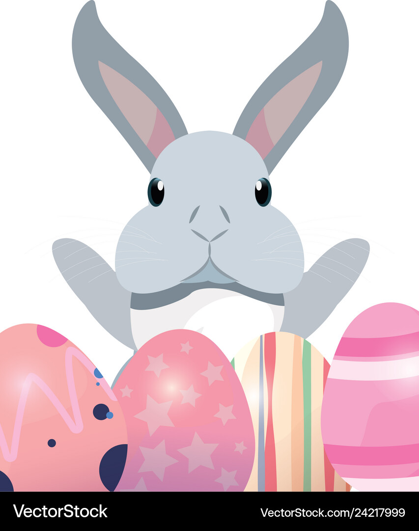 Cute rabbit and eggs easter Royalty Free Vector Image