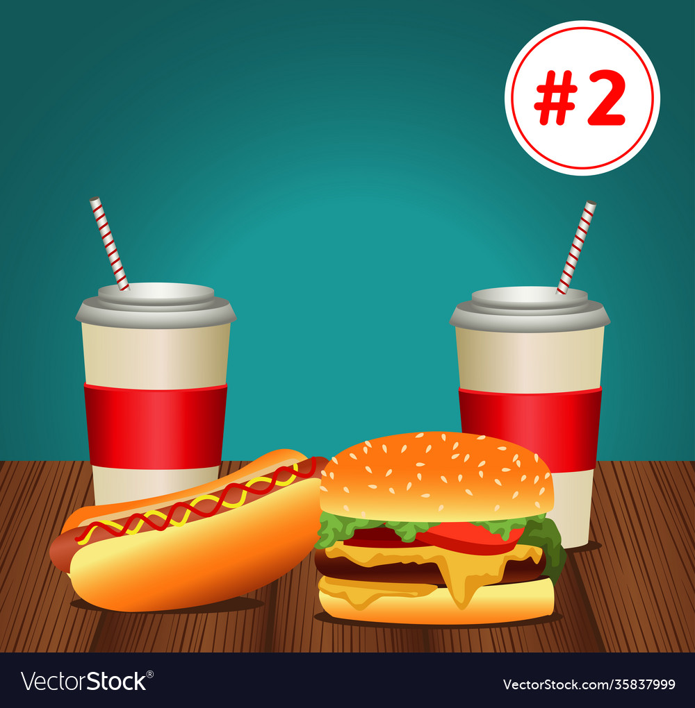 Fast food menu template with combo meal number two vector image Fast food menu template with combo meal number two