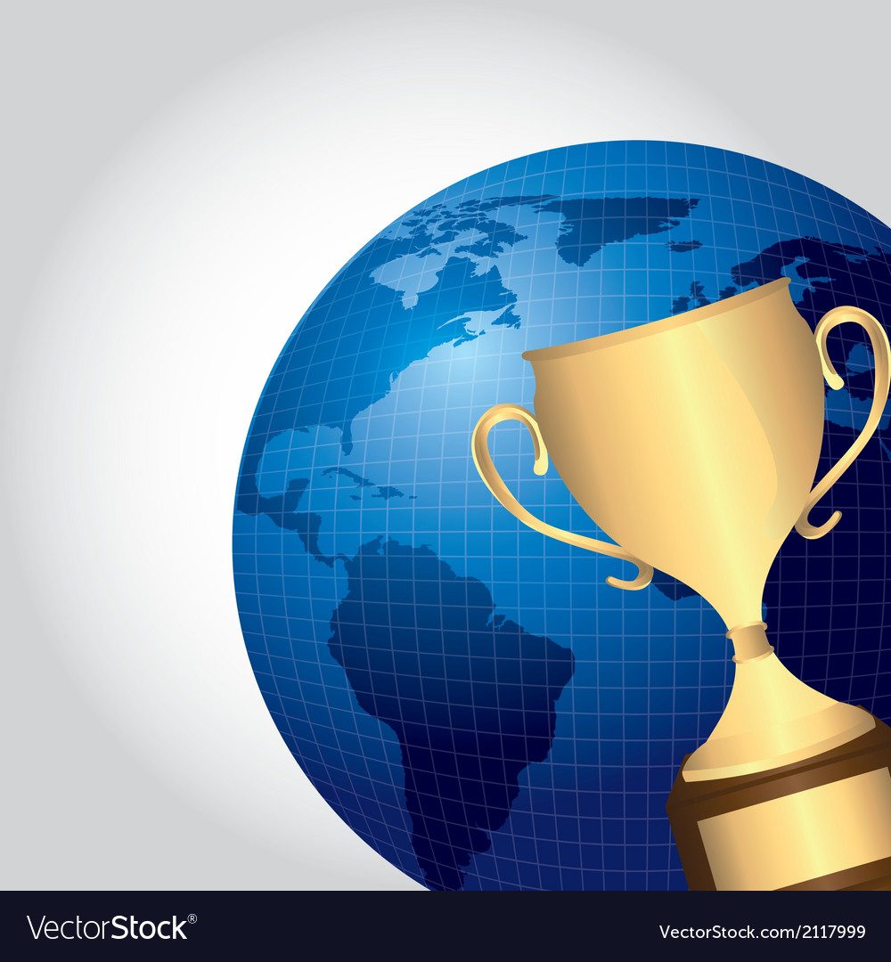 Gold trophy over earth background Royalty Free Vector Image