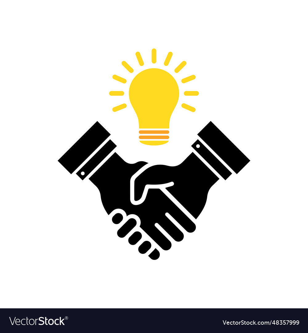 Handshake with yellow bulb like great deal icon