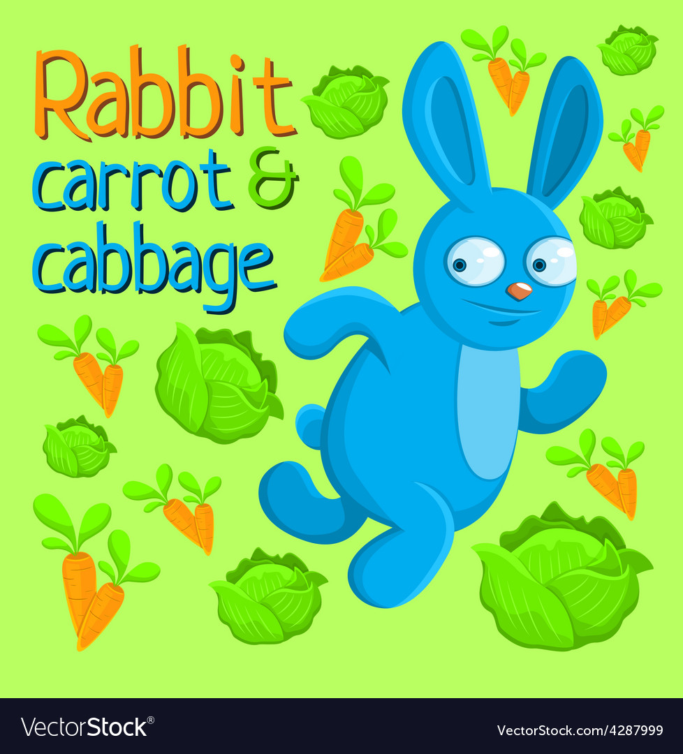 Running rabbit with carrot and cabbage