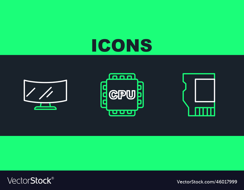 Set line sd card computer monitor screen vector image Set line sd card computer monitor screen