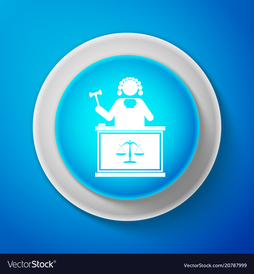 White judge with gavel on table icon
