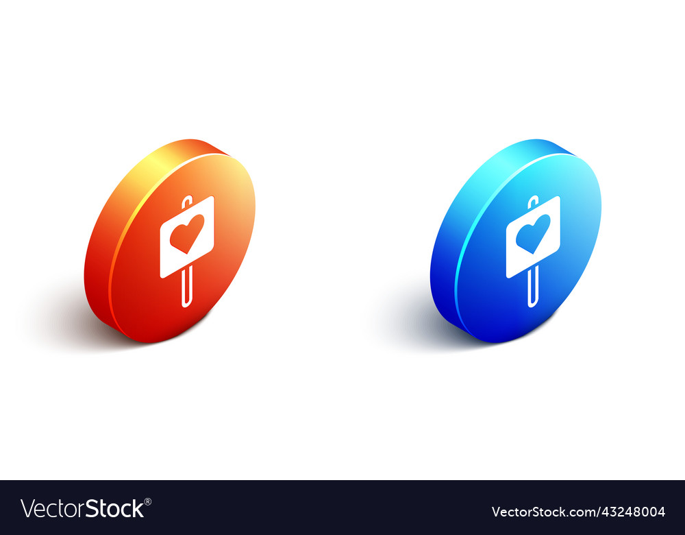 Isometric map pointer with heart icon isolated