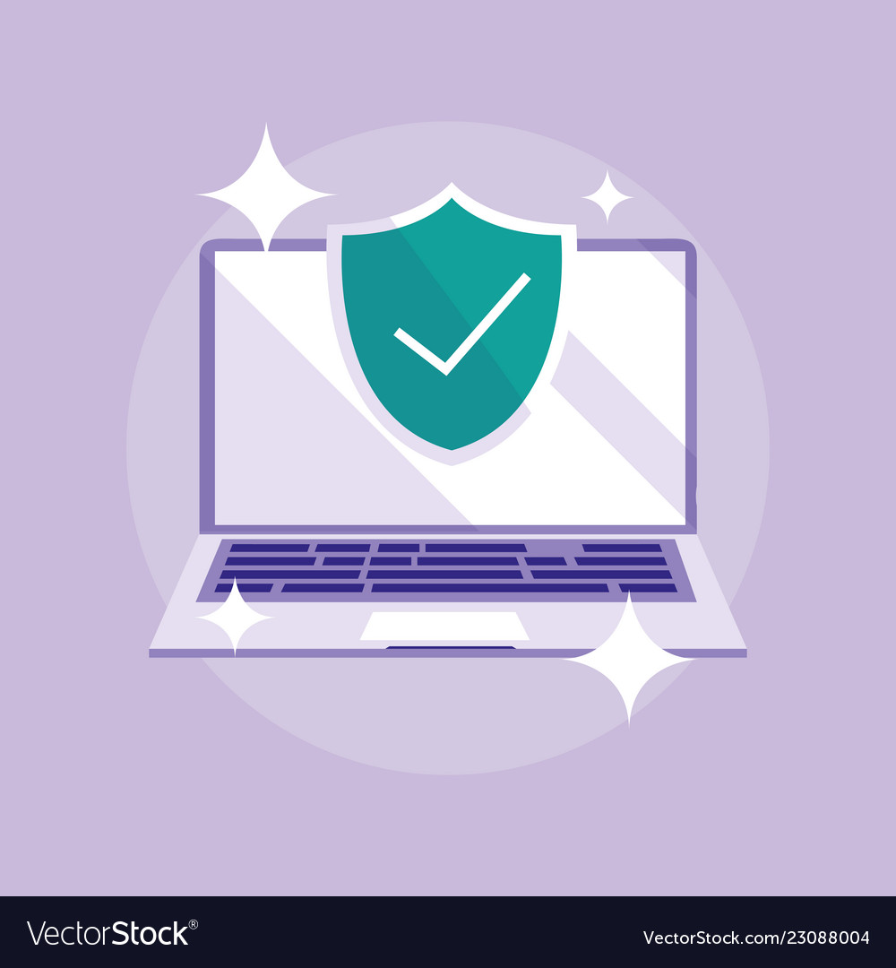Laptop computer with shield and check symbol