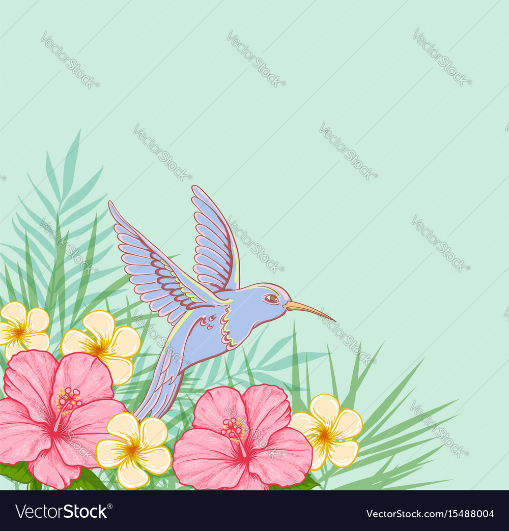 Pink flowers and flying bird